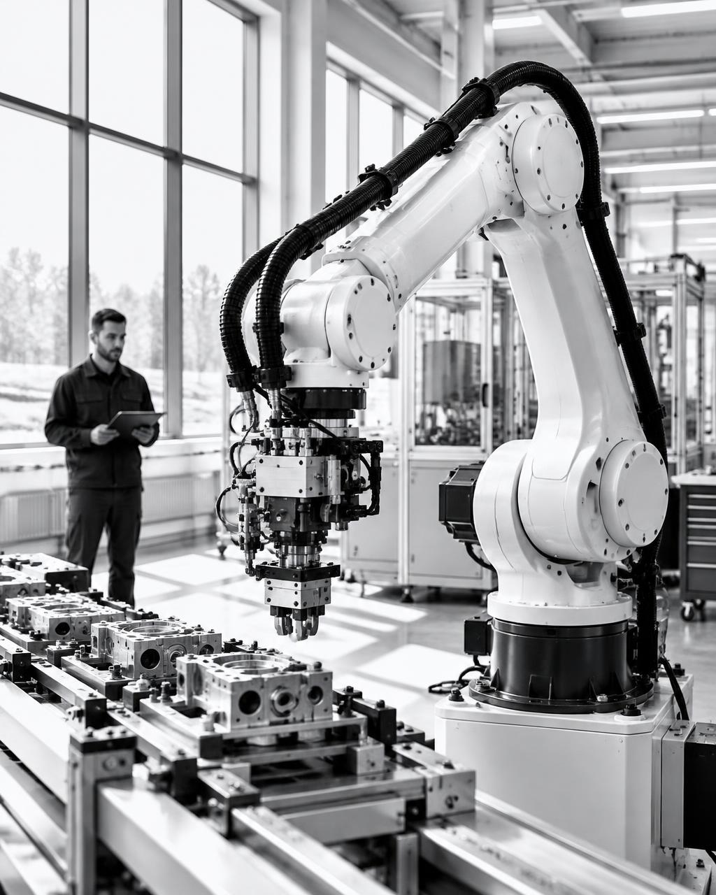 Robot industriel opérant sur une ligne de fabrication